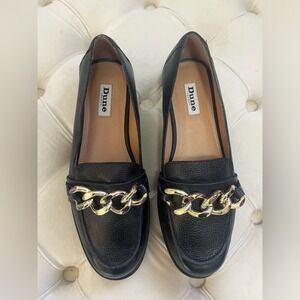 DUNE London "Glair" Black Leather Loafers‎ with Gold Braid Size 38 EU